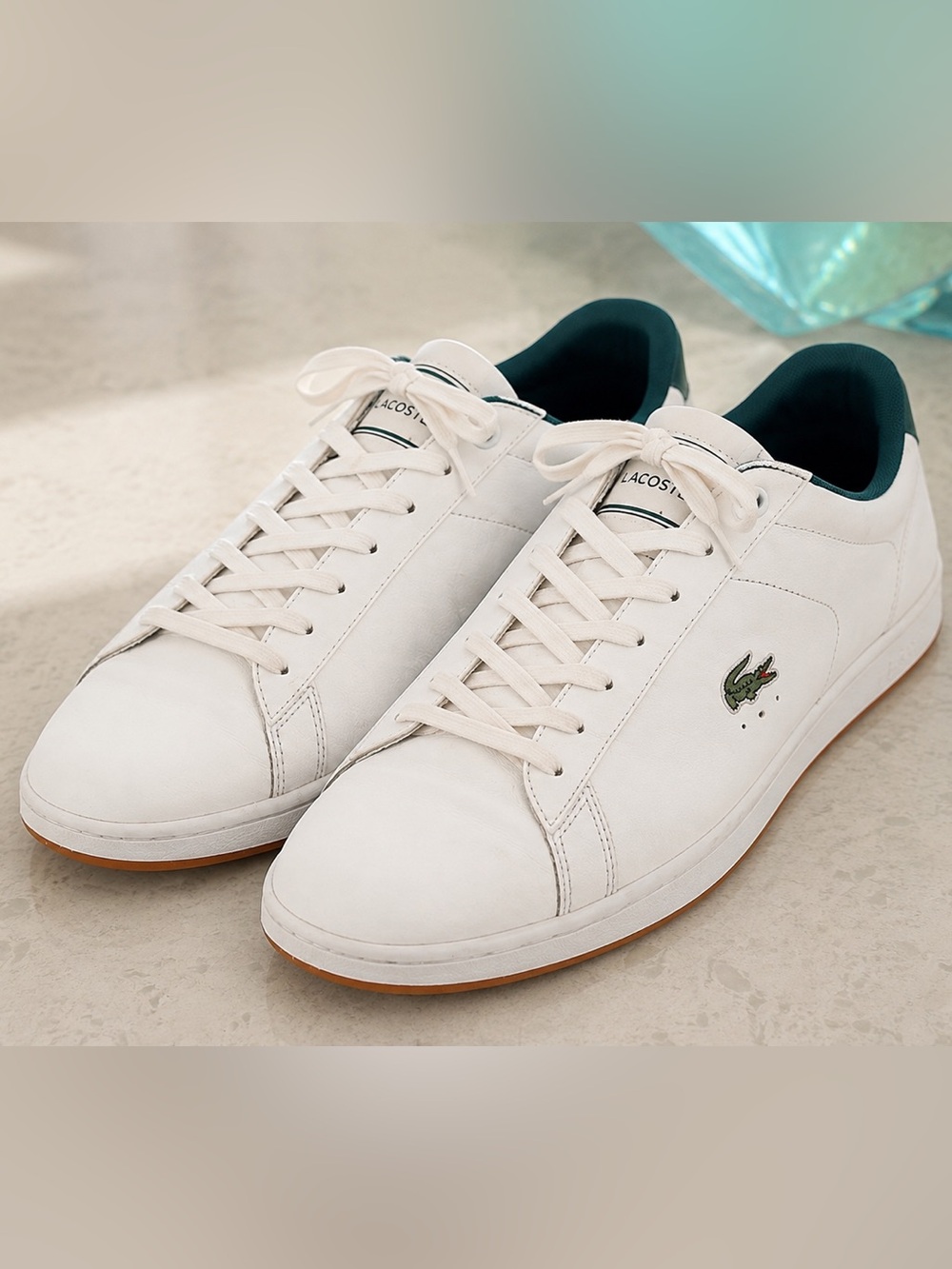 Lacoste Carnaby Evo Men’s 13 White Leather Green Gum Sole Sneakers